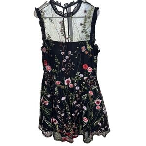 City Studio Black Floral Embroidered Mesh Fit & Flare‎ Dress Size Juniors 15